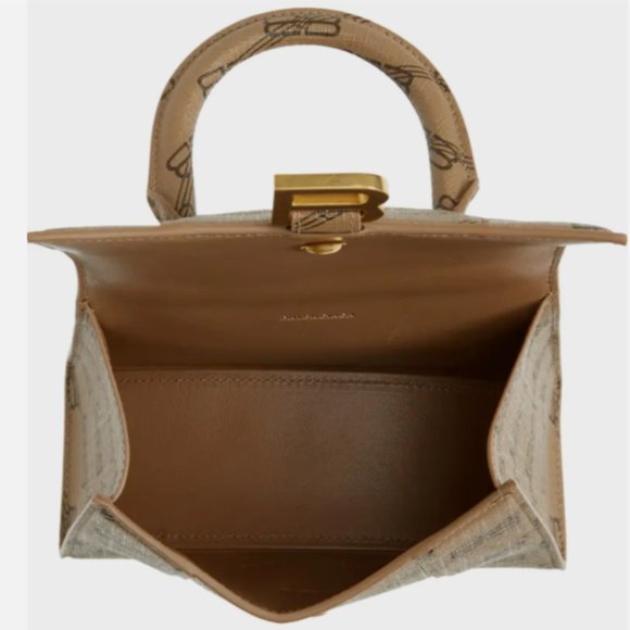 BALENCIAGA EXTRA SMALL HOURGLASS LICENSE LOGO CANVAS TOP HANDLE BAG in BEIGE - Picture 7 of 13